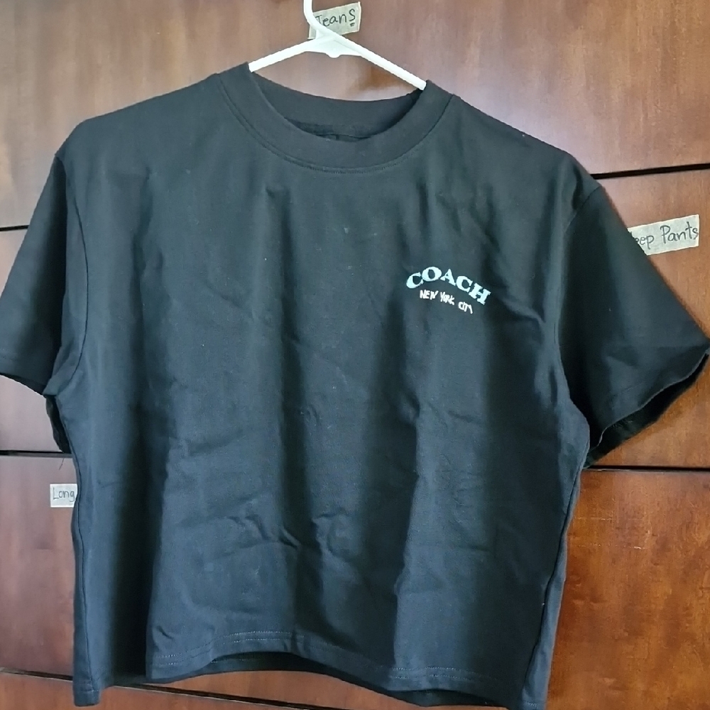 Coach Crop Black Tee with White Logo (New)